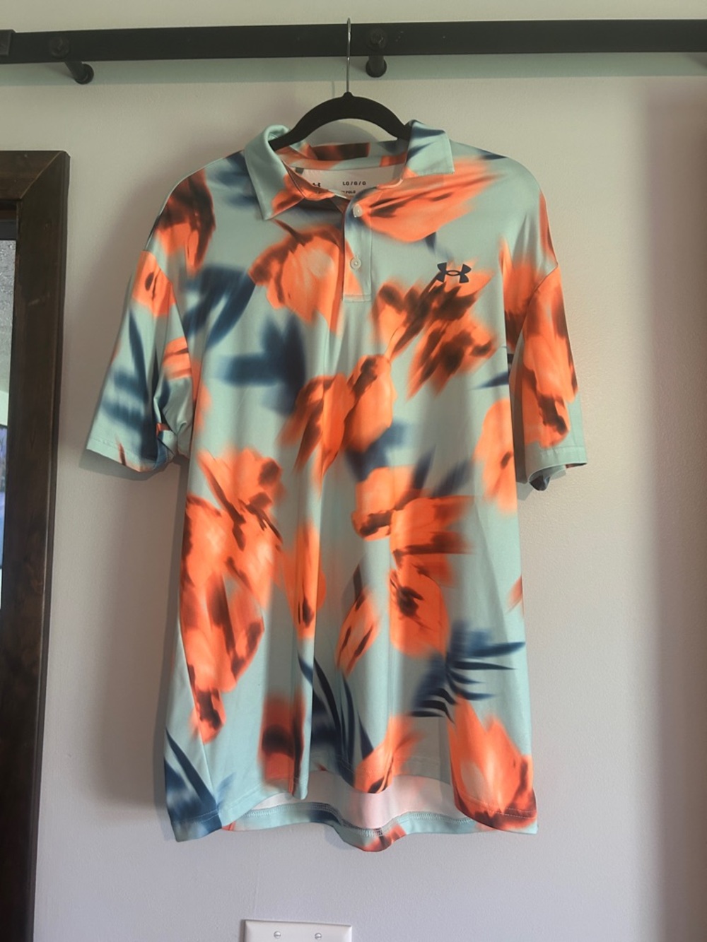 Under Armour Light Blue Golf Polo with Bright Orange Floral